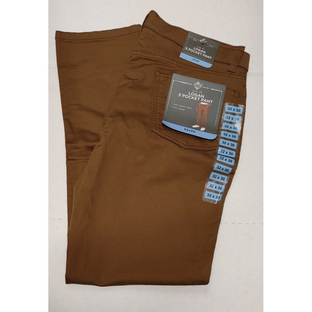 NWT Men's Brown Tile MEMBERS MARK Slim Fit Logan Pants 34X32